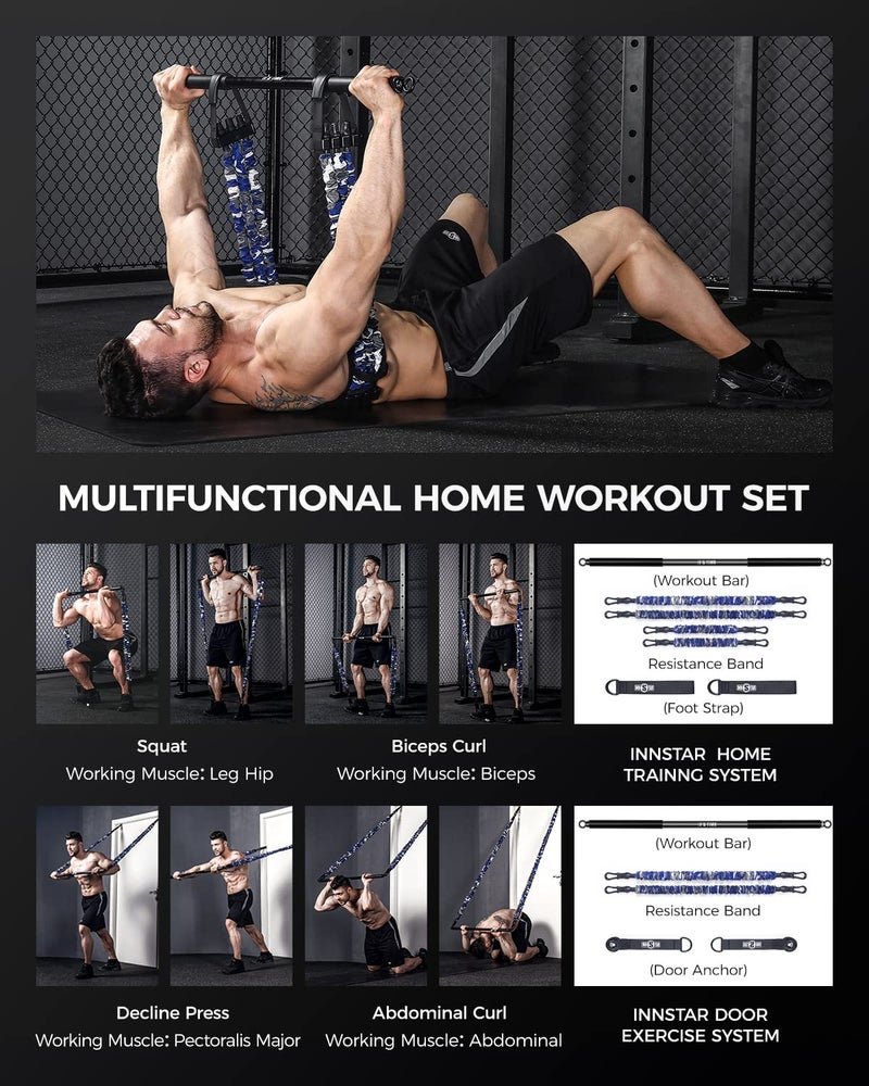 INNSTAR Resistance Bands Bar Exercise Bands Attachment 38" Black Max Load 800lb for Home Gym Workout Full Body Workout Power Lifting Fitness Bar (Desert) - Image 5
